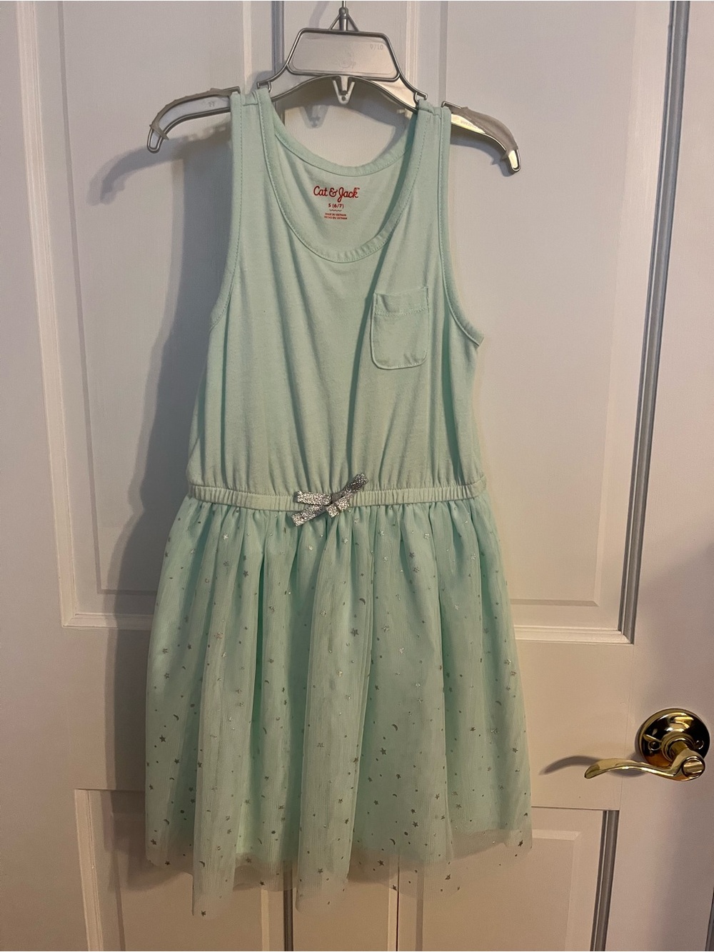 Cat & Jack Mint Tulle Tank Dress with Silver Bow